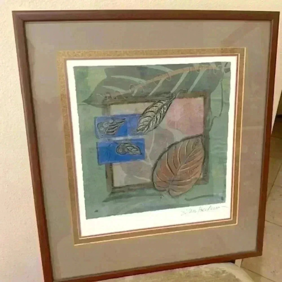 Sarah Van Beckum Original “Leaves” Pair Mixed Media Artwork Abstract Botanic - Picture 1 of 9